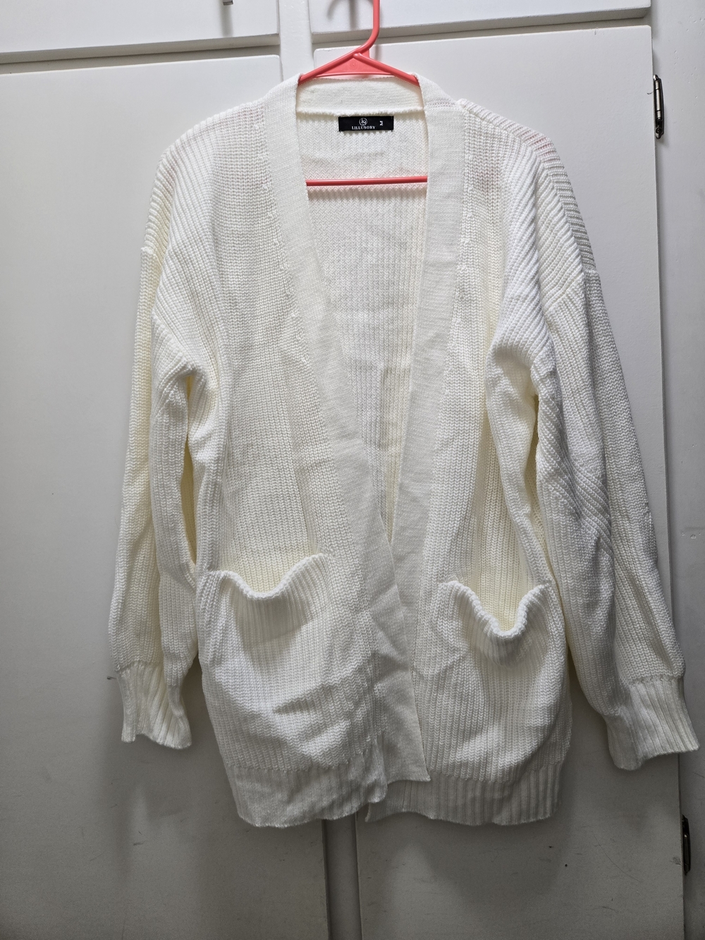 LILLUSORY White Open-Front Chunky Knit Cardigan Sweater - Size M